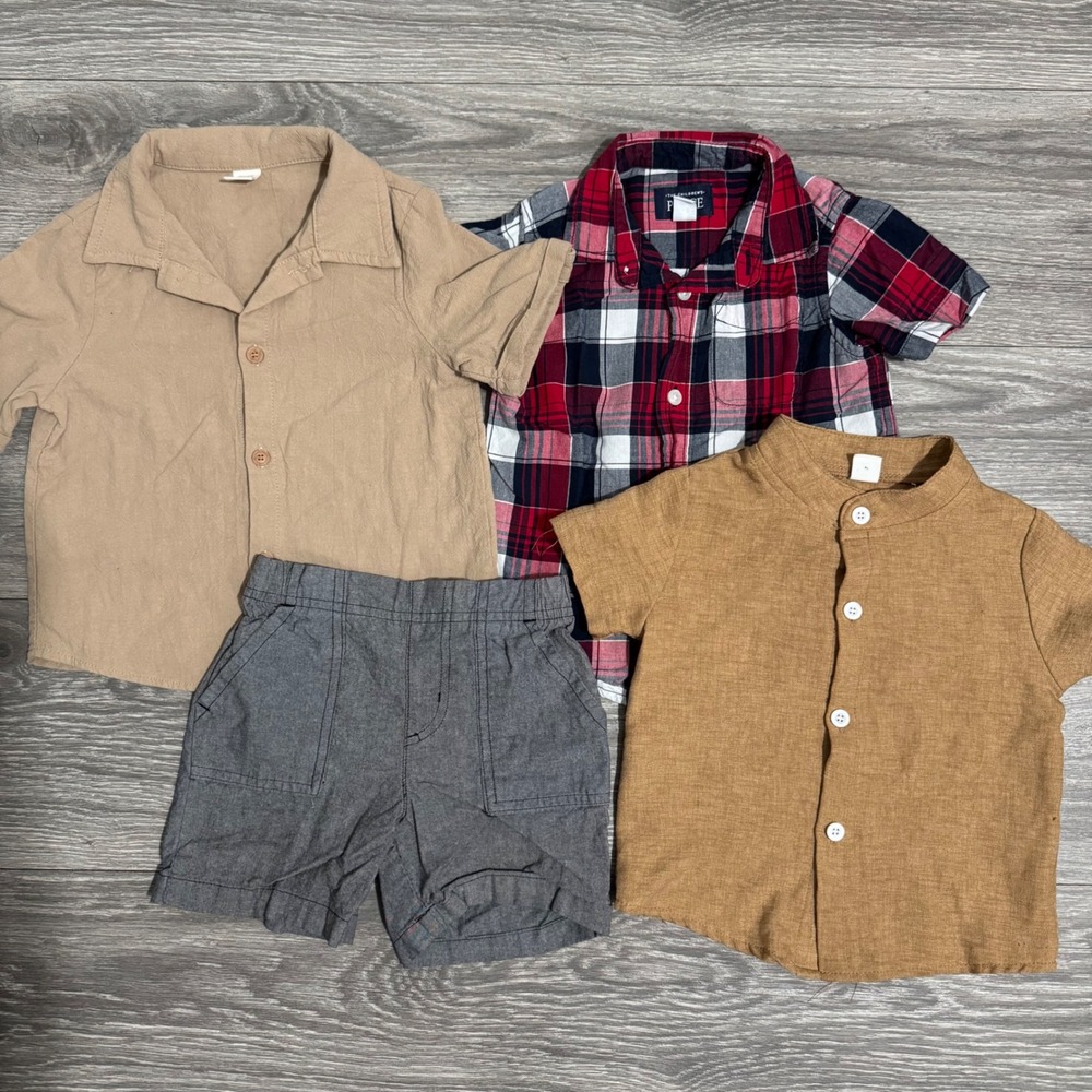 Toddler Boy 4pc Bundle 2T 2-3Y Plaid Button Down Shirts & Shorts Mixed Brands‎